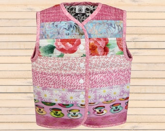 Size 3 - Handmade Quilted Toddler / Child Vest - Fully Lined - 100% Cotton - in Pinks & Florals - complete and ready to ship - OOAK