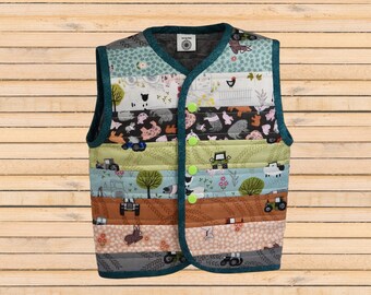 Size 2 - Handmade Quilted Toddler / Child Vest - Fully Lined - 100% Cotton - On the farm theme - complete and ready to ship -  OOAK