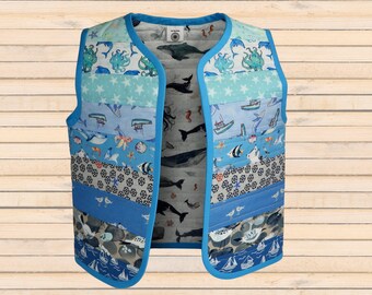 Size 5 - Handmade Quilted Child Vest - Fully Lined - 100% Cotton - Ocean/Seaside themed fabrics - complete & ready to ship - NO SNAPS