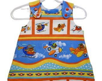 Baby Dress - Size 3 to 6 months - Aviator Pilot Dog Print