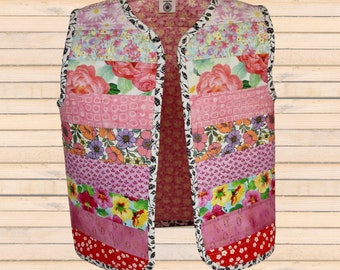 Size 6 - Handmade Quilted Child Vest - Fully Lined - 100% Cotton - Floral fabrics - complete & ready to ship - NO SNAPS (can be added)