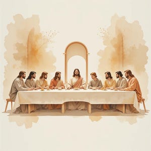 The Last Supper Wall Art Printable, Christian Watercolor Art, Jesus and Disciples Painting, Modern Religious Home Decor, Digital Download