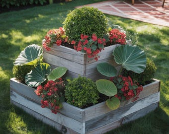 Planos de jardinera de madera de dos niveles para construir tú mismo, planos de bancales elevados fáciles de construir, planos de bancales para huerto, descarga instantánea en PDF