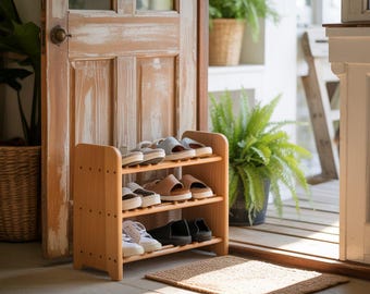 Kompaktes Holzschuhregal DIY Plan | Eingangsbereich Organizer Regal | Platzsparende Schuhaufbewahrung PDF Download
