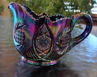 Fenton Art Glass Black Amethyst Carnival Aztec Pinwheel Creamer.. TreasuresByFlick