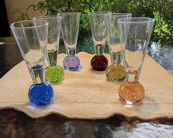 Vasos de chupito vintage soplados a mano, 6 unidades.