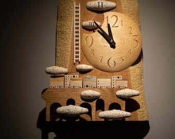 Mountain Moon | Clock Art | Wood Carving | Japanese arts | Handmade | Wabisabi | Fantasy | Carpentry | Crafts