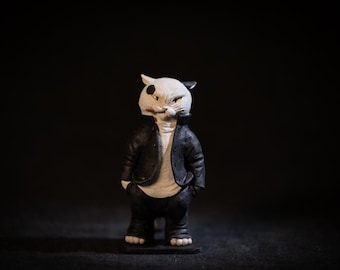 Ceramic Cat Sculpture: Japanese-Style Badboy with French Fry