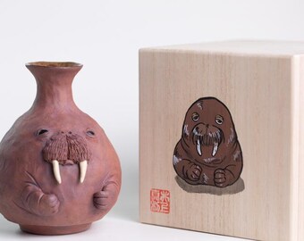 Handmade Unique Artisan Pottery Cup - Walrus Ceramic Sake Bottle 3
