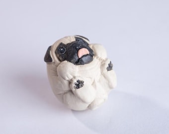 Handcrafted Clay Animal - Pug White