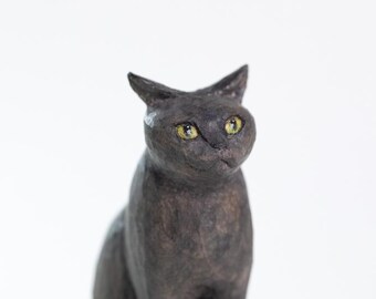 Hand-Carved Wooden Cat Sculpture 7 – Adorable Crowned Standing Staring Pose, Unique Artisan Craft