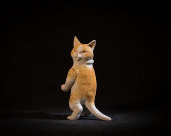 Japanese Ceramic Cat Sculpture: Anthropomorphic Pottery Art