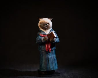 Japanese Ceramic Cat Sculpture: Anthropomorphic Pottery Art