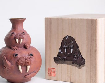 Handmade Unique Artisan Pottery Cup - Walrus Ceramic Sake Bottle