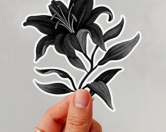 Lily Flower Art Book Sticker, Botanical Art Plant Lover Gift, Nature Sticker Gardening Gift For Journal, Laptop, Kindle & Water Bottle