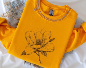 Magnolia Flower Sweatshirt, Cute Floral Graphic, Plant Lover Gift, Garden Art, Plant Mom Shirt, Garden Design, Gift For Her, Gift For Mom