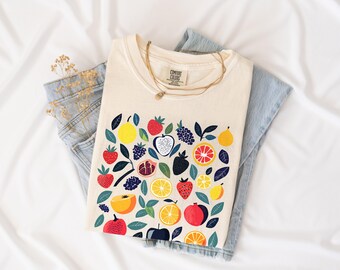 Linocut Print Fruit Shirt, Summer Shirt Gift For Her, Comfort Colors Shirt Gift For Friend, Summer Style Birthday Gift For Mom, Trendy Shirt