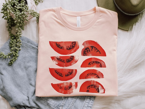 Woodblock Print Tomato Shirt, Garden Gift For Her, Gift For Gardener, Summer Fruit Shirt, Farmers Market Shirt, Garden Shirt Gift For Mom