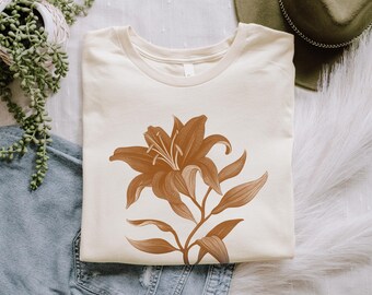 Lily Flower Shirt for Birth Month & Plant Lovers | Cottagecore Floral Graphic Tee, Summer Gift for Her