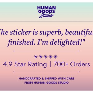 A Human Goods Studio branded slide highlighting a quote from a happy customer and a 4.9 star customer rating over 700+ orders.
