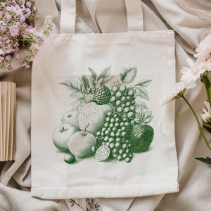 Canvas draagtas vers fruit, canvas tas vintage stijl, bloemenmarkttas cadeau voor moeder, tuincadeau voor haar, cadeau foodliefhebber voor fijnproever