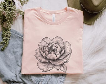 Peony Flower Shirt for Plant Moms | Cottagecore Botanical Tee, Birth Month Gift For Her