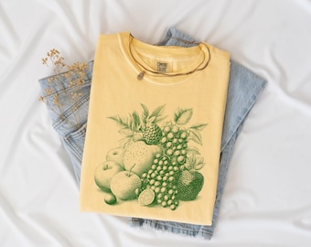 Farmers Market Fruit Shirt, Vintage Strawberry & Cherry Illustration Graphic Tee, Urban Farmer Gift