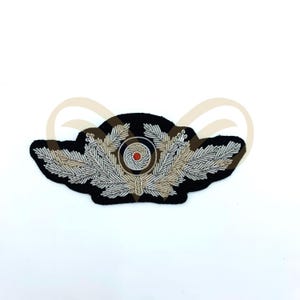 Silver Bullion Wreath Cap Badge Hand-Embroidered Visor Insignia for Uniform, Costume & Collectables