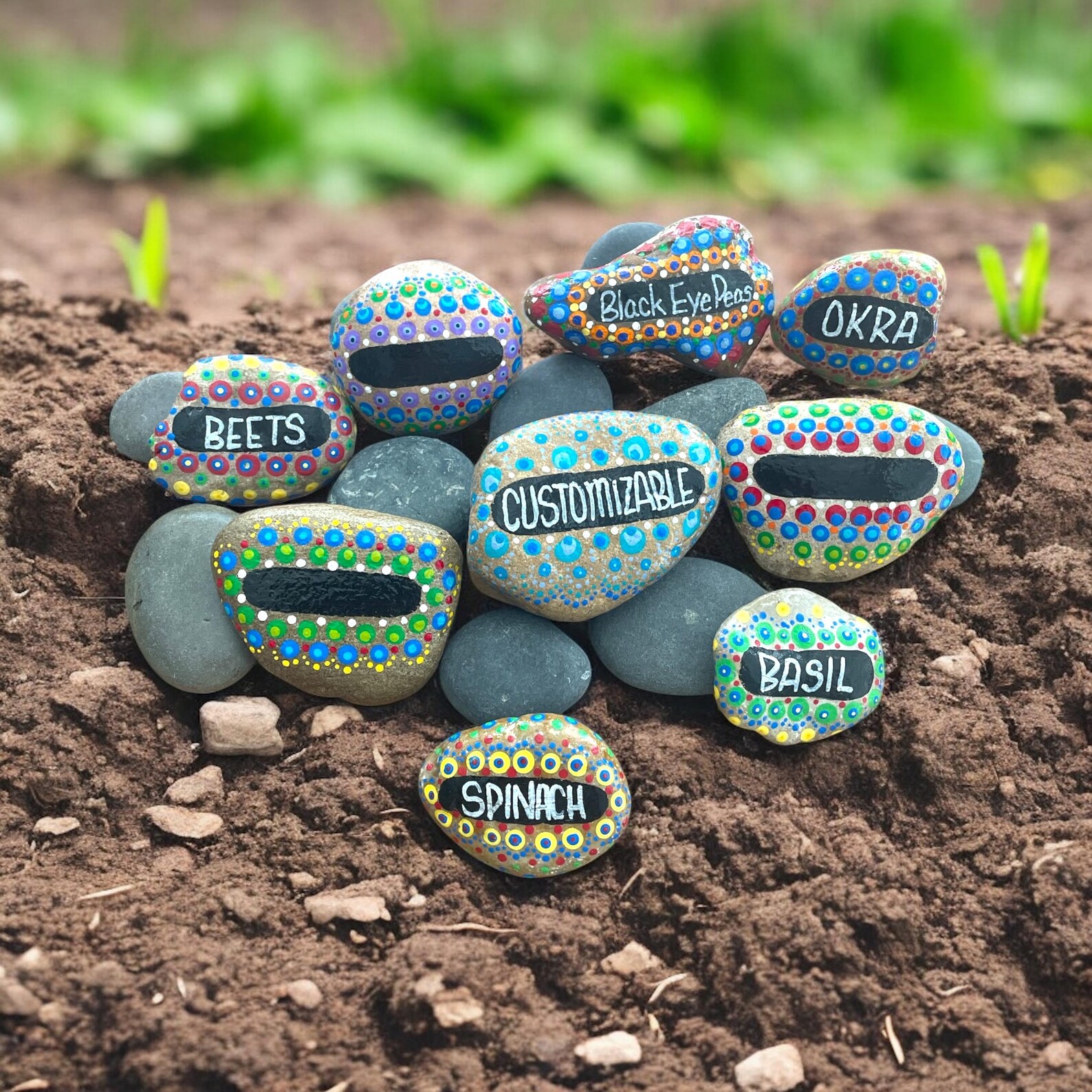 Markers For Rocks Rock Plant Markers (set of 5): Hand-painted, Garden Decor, Herb Labels ...