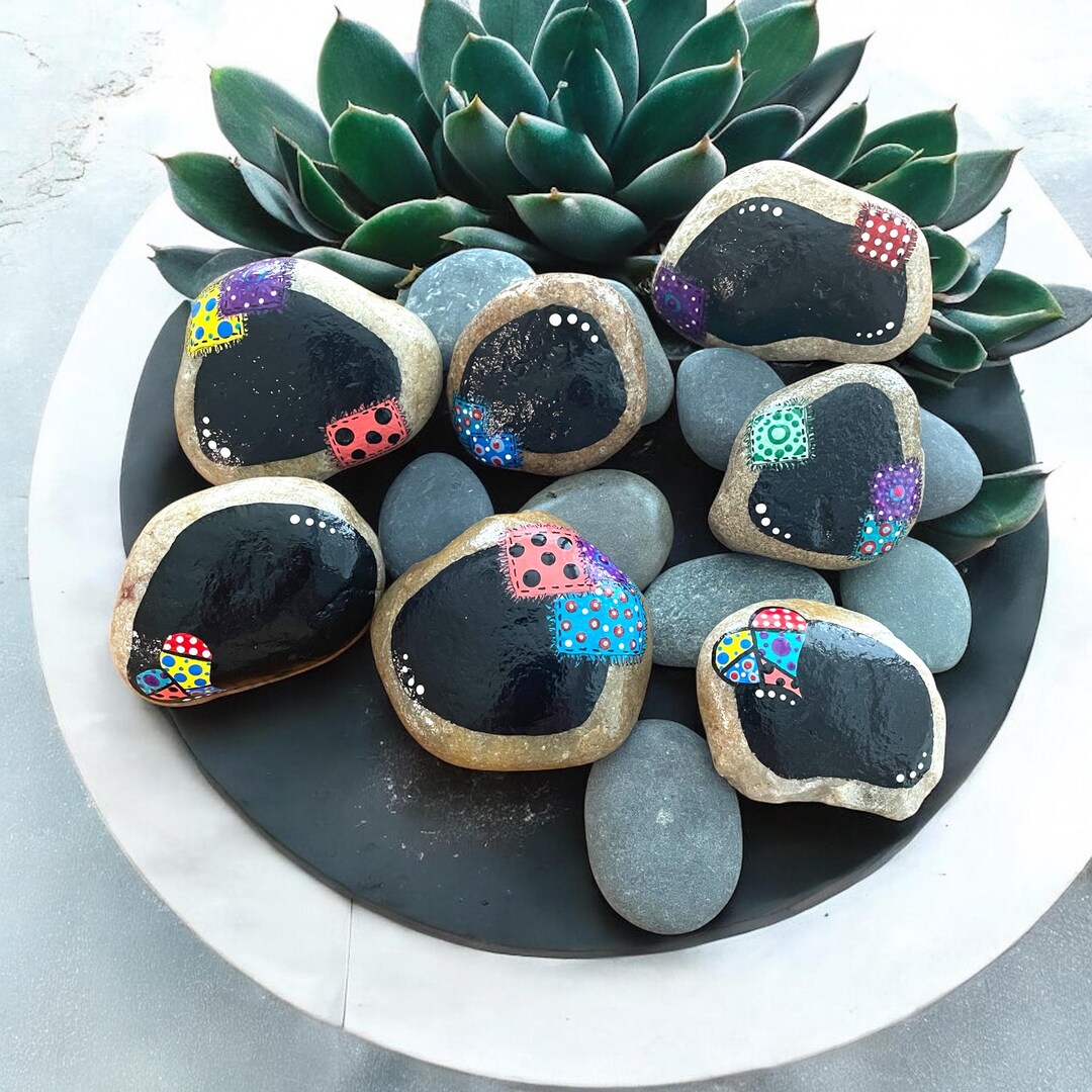 Message Stones L Hand-painted Chalkboard Rocks | Customizable Quilted ...