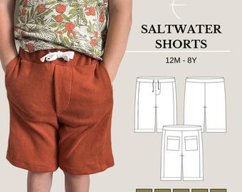 Bermuda Summer Short PDF Sewing Pattern for Babies, Toddlers, and Kids (12m-8y) | Faux Fly | Patch Pockets | Inseam Pockets | Drawstring