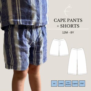 Patrón de costura en PDF para pantalones/shorts 2 en 1 para bebés, niños pequeños y niños (12 meses a 8 años) / Dobladillo con puños / Corte holgado / Bragueta falsa / Cintura elástica