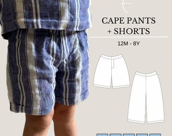 2 in 1 Pants/Shorts PDF Sewing Pattern for Babies, Toddlers, and Kids (12m-8y) | Cuffed Hem | Relaxed Fit | Faux Fly | Elastic Waist