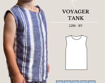 Linen Tank Top PDF Sewing Pattern for Babies, Toddlers, and Kids (12m-8y) | Summer | Woven | Button Shoulder | Gender Neutral