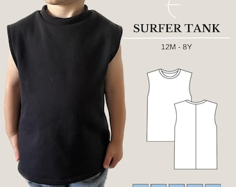 Surfer Tank Top PDF Sewing Pattern for Babies, Toddlers, and Kids (12m-8y) | Beach Top | Summer Shirt | Muscle Shirt | Gender Neutral