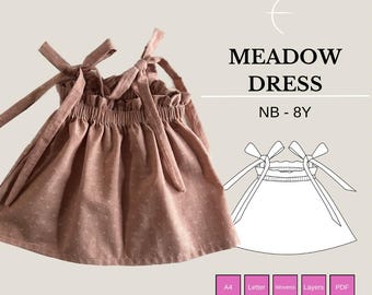 Girls A-Line Dress PDF Sewing Pattern for Babies, Toddlers, and Kids (NB-8y) | Bow Straps | Flowy | Paperbag | Summer Dress