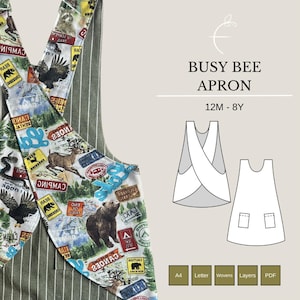 Reversible Crossback Apron PDF Sewing Pattern for Babies, Toddlers, and Kids (12m-8y) | Pinafore | 2 Pockets | Slip-On | Gender Neutral