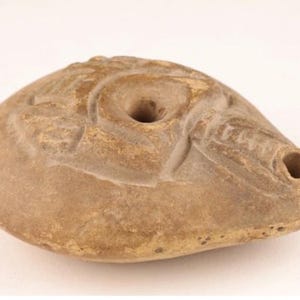 Ancient Roman/Greek Clay Molded  Oil Lamp from the Imperial Period with Hercules. 3.25” x 2.75”