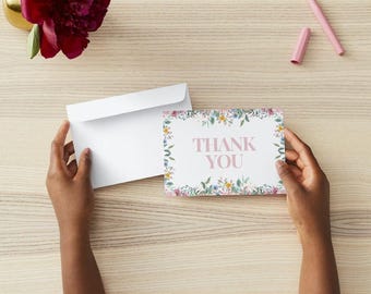 Printable Floral Thank You Card – Digital Download – Watercolor Design
