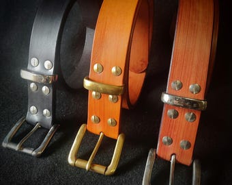 Handmade Leather Belt, Full Grain, Brass  Buckle,