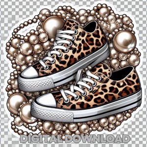 Sneakers & Pearls Animal Print: Glam Fashion Wall Art (Digital Download) PNG