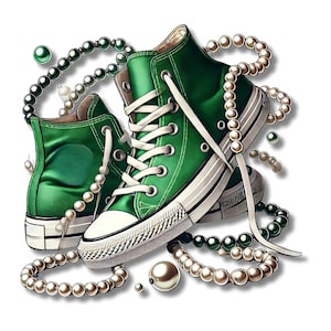 AKA Digital Art Print Green Sneakers and Pearls Alpha Kappa Alpha Sorority Wall Art Divine 9 Afrocentric Decor Instant Download Clip Art