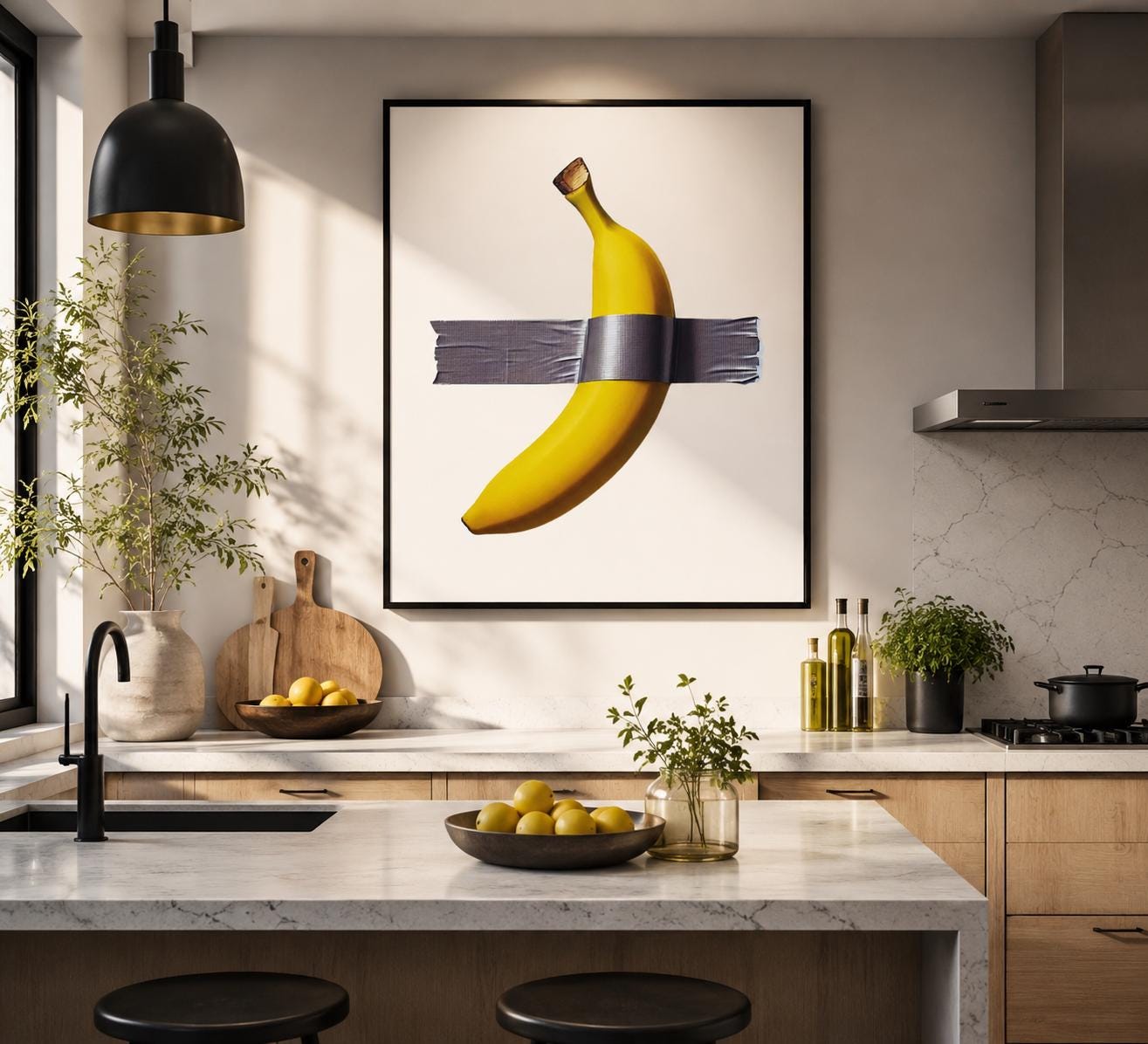 Duct Taped Banana Pop Art Print: Funny Modern Kitchen Decor