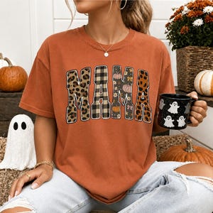 Mama Halloween Shirt, Fall Patchwork Mama Shirt, Halloween Patchwork Letters Tee