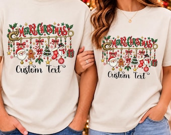 Custom Merry Christmas Shirt, Custom Text Holiday Tee, Christmas Party Shirt, Santa Gingerbread Christmas Tshirt