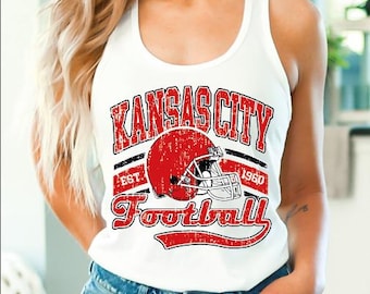 Kansas City Football Tank Top, Vintage Style Kansas City Crop Top, Kansas City Fan Racerback, Football Game Day V-Neck