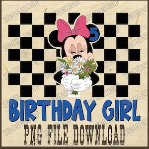 Custom Birthday Girl Png, Classic Checker Minnie Png, Personalized Number Png, Minnie Mouse Png, Minnie Kids Birthday Png, Disney World Png