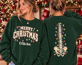 Custom Merry Christmas Sweatshirt, Christmas Spine Sweater, Christmas Lights Hoodie, Spine Christmas Sweater, Funny Chiropractor Sweater, BP