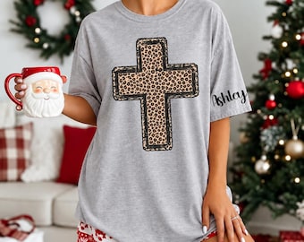 Custom Christian Christmas Shirt, Leopard Name Sweater, Custom Name Faith Christmas Shirt, BP