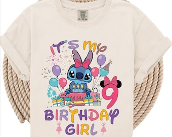 Custom Disney Stitch Birthday Shirt, Personalized Disney Stitch Shirt, Custom Age Birthday Girl Shirt